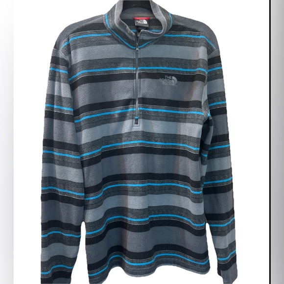 The North Face Gray and Blue Striped Half-Zip Pullover - Picture 1 of 4